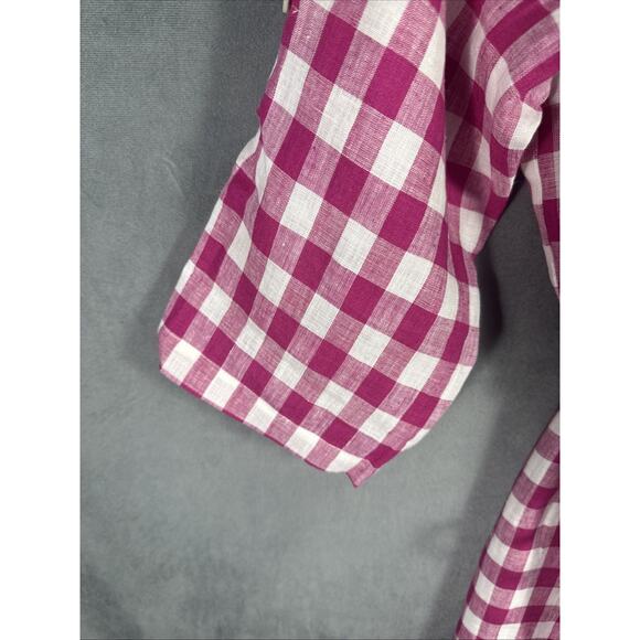 Karen Kane Size XL Linen Pink & White Check Button-Up Rope Belt Shirt Dress - Picture 6 of 11